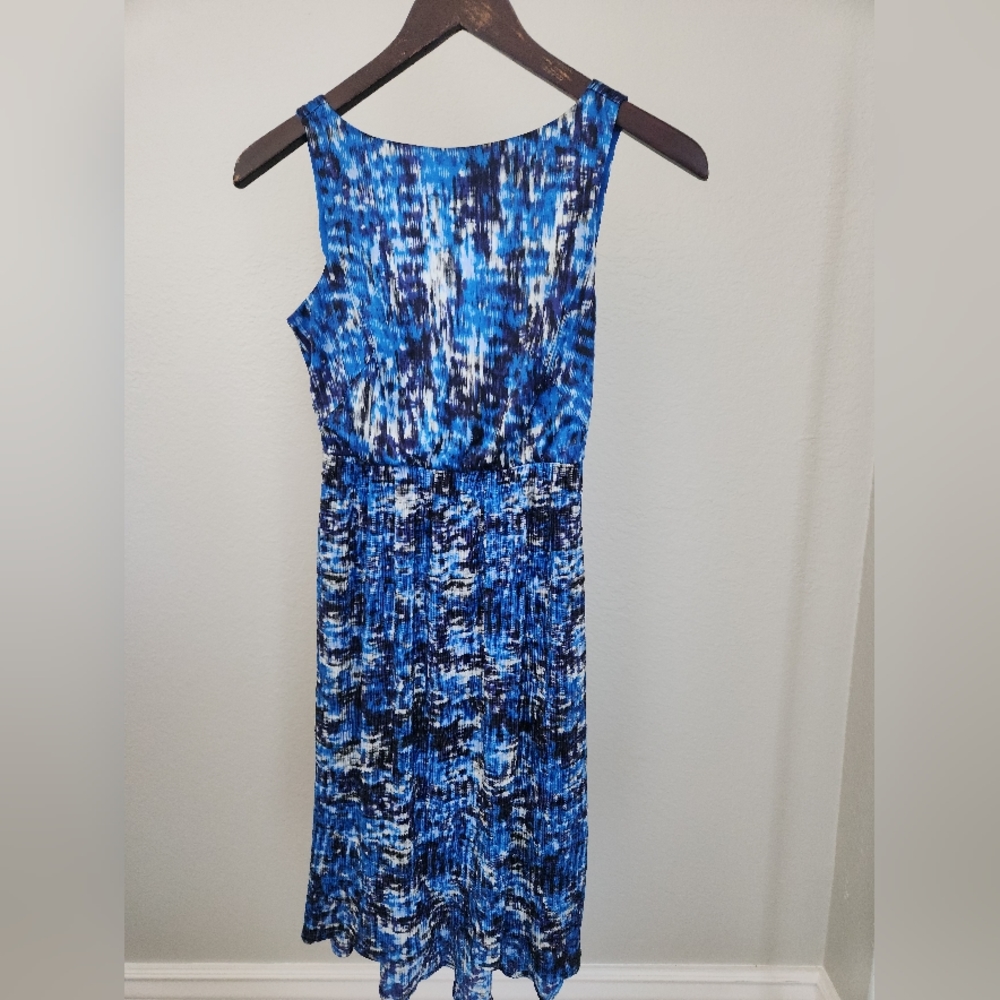 ANN TAYLOR Blue Sleeveless Midi Pleated Dress 0 Petite